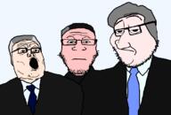 artist:mick closed_mouth clothes grey_hair looking_to_the_side open_mouth radovan_karadžić ratko_mladić serbia slobodan_milosevic subvariant:neutralplier suit variant:markiplier_soyjak variant:smugjak variant:tony_soprano_soyjak white_skin // 820x556 // 27.8KB