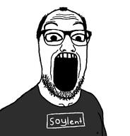 balding black_shirt collarbone hair meta:tagme nipple soy soyjak soylent stretched_mouth stubble thick_eyebrows variant:gimper white_background white_skin wrinkles // 947x990 // 21.0KB