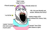 emoticon france greentext italy ohio racism safe_edgy text tranny united_kingdom united_states variant:markiplier_soyjak2 // 1296x830 // 123.4KB
