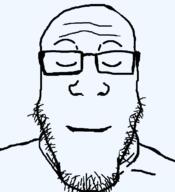 closed_eyes closed_mouth glasses smile soyjak stubble transparent transparent_background variant:markiplier_soyjak // 600x659 // 71.8KB