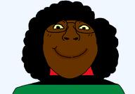 afro black_skin closed_mouth curly_hair female flag:pan-african glasses hair happy negro nigger pan_african sheboon subvariant:bridget yellow_sclera // 1600x1125 // 62.3KB
