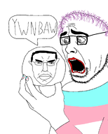 color glasses hair holding_object lipstick open_mouth sad scared soy tranny troon variant:talkingballsoyjak ywnbaw // 1080x1350 // 98.1KB