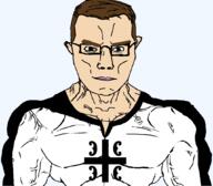 aryan blue_eyes brown_hair buff christianity clothes ear eyebrows_down eyes_like_the_o-o-cean hair serb serbia serbian soyjak subvariant:muscular_chud transparent_background variant:chudjak vein veiny white_skin // 1061x930 // 36.6KB
