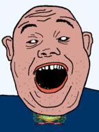 amerimutt black_sclera clothes ear flag flag:vermont hair open_mouth red_shirt soyjak state stubble teeth text transparent_background united_states variant:alicia vermont // 418x555 // 29.3KB