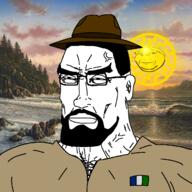 buff chad closed_mouth flag harold_covington irl irl_background northwest_front pnw sonnenrad soyjak sun sunset variant:chudjak // 1280x1280 // 1.7MB