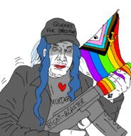 blue_hair clothes communism ditjak flag:lgbt_pride_flag furry hammer_and_sickle hat i_love lgbt queen_of_spades queers_for_palestine rifle tranny variant:unknown // 1057x1102 // 624.2KB