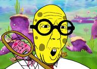 2soyjaks ack angry buck_teeth cartoon clothes collared_shirt coral double_chin drawn_background freckles glasses grass holding_object jellyfish jellyfish_fields lips necktie net nickelodeon open_mouth picnic pink_skin round_glasses sign sky soyjak sponge spongebob_squarepants stubble surprised teeth text tongue variant:bernd variant:slatejak water white_shirt yellow_skin // 1250x900 // 694.4KB