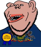 amerimutt award black_sclera brown_skin clothes ear flag flag:pennsylvania horse lips mutt open_mouth pennsylvania pennsylvania_welcomes_you soyjak state stubble subvariant:impish_amerimutt text united_states variant:impish_soyak_ears // 685x793 // 123.7KB