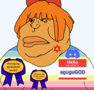 agugu attention_whore award awards bow discord europe facial_mark flag:minor_attracted_person judaism mymy netherlands ongezellig orange_hair orange_skin pedophile qa_(soyjak_party) star_of_david studio_massa variant:meximutt walkable_cities // 888x849 // 129.1KB