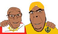 2soyjaks brown_eyes brown_skin clothes flag flag:khalistan flag:sikkim friendship glasses hair hand india khalistan khanda looking_at_you orange_turban sikh sikhism sikkim soyjak stubble teeth turban variant:cobson variant:feraljak // 1920x1141 // 121.3KB