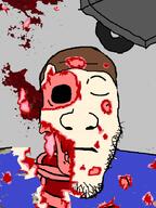 blood blood_from_forehead blood_from_mouth blood_from_neck blood_on_face blood_splatter blue_shirt brain brown_hair closed_eyes closed_mouth clothes dave_(moldygh) dave_and_bambi death deep_wound drawn_background exposed_bone exposed_brain exposed_muscle eye_socket gore hair injury missing_eye mutilation neutral nosebleed skull subvariant:neutralplier variant:markiplier_soyjak wheelchair white_skin // 660x880 // 87.7KB