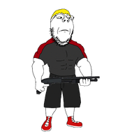 blond buff closed_mouth frown full_body glasses gun muscles nate shooting stubble subvariant:wholesome_soyjak variant:gapejak // 800x800 // 203.7KB