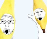 2soyjaks banana clothes food foodjak fruit glasses hat mustache open_mouth series:fruiterz! soyjak stubble variant:two_pointing_soyjaks // 1280x1069 // 789.6KB