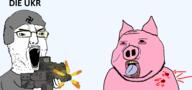2soyjaks animated blood bloodshot_eyes clothes country crying firearm firing glasses gore gun hat helmet holding_gun holding_object holding_rifle military nazism nsfl oink open_mouth rifle russo_ukrainian_war soyjak stubble subvariant:massjak subvariant:wholesome_soyjak swastika tongue ukraine variant:chudjak variant:gapejak weapon yellow_teeth // 1650x785 // 252.1KB