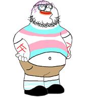 clothes family_guy flag:transgender_pride_flag glasses makeup peter_griffin purple_hair self_harm stubble tranny transgender_flag variant:unknown white_skin // 709x808 // 77.0KB