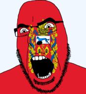 animal bird christianity crescent cross crown eagle flag flag:orenburg_oblast full_head glasses hair looking_to_the_right open_mouth orenburg_oblast russia soyjak stubble teeth text transparent transparent_background variant:cobson weasel // 721x789 // 160.9KB