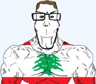 arm brown_eyes brown_hair buff clothes countrywar euromutt flag flag:lebanon glasses hair lebanon looking_at_you muscles smile soyjak stubble subvariant:euroaryan subvariant:euromutt subvariant:muscular_chud transparent_background variant:chudjak variant:markiplier_soyjak vein // 800x702 // 204.4KB