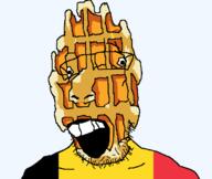 belgium flag flag:belgium food glasses open_mouth series:foodeez! soyjak stubble teeth variant:parrotjak waffles // 682x576 // 28.4KB