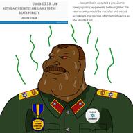award balding bloodshot_eyes brown_eyes brown_hair brown_skin button commie_pedo_troon communism jewish_nose joseph_stalin judaism kike_nose mustache star_of_david star_of_remphan stink_lines stinky subvariant:mexiaryan sweating uniform variant:meximutt zionism zionist // 2048x2048 // 810.7KB
