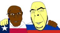 2soyjaks asian black_skin buck_teeth country flag flag:russia flag:texas friendship glasses hand no_more_brother_wars poland russia small_eyes smile soyjak stubble texas variant:cobson variant:feraljak yellow_skin // 1920x1080 // 277.1KB