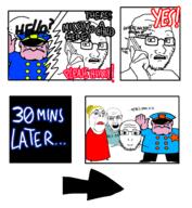 4soyjaks angry arm cheeks closed_mouth comic crazed father frown glasses hair hand holding_object mother mustache open_mouth phone scared soyjak stubble subvariant:lawrence subvariant:soyak_(concerned) text utubetrollspolice variant:feraljak variant:gapejak variant:markiplier_soyjak variant:soyak yellow_hair // 1391x1509 // 537.3KB