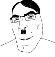 a10_eyes adolf_hitler blue_eyes glasses moustache mustache smile smirk soyjak stubble subvariant:teutonson template thick_eyebrows variant:cobson // 659x674 // 78.3KB