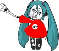 blue_hair boots crying dress glasses hatsune_miku headset onion open_mouth swastika variant:chudjak variant:markiplier_soyjak vocaloid white_skin white_supremacy // 929x807 // 194.0KB