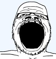 distorted ooo open_mouth screaming soyjak stubble template variant:a24_slowburn_soyjak white_skin wide_mouth // 1024x1068 // 30.9KB