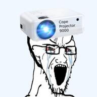 bloodshot_eyes cope cope_projector_9000 crying large_eyebrows open_mouth projection projector soyjak stretched_mouth variant:soyak // 640x640 // 202.0KB