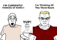 3soyjaks arm blond blue_eyes buff chud closed_mouth clothes ear glasses hair hand heart nazi_germany nigger open_mouth pointing red_shirt roman_empire rome soyjak stubble subvariant:chudjak_front subvariant:muscular_chud text tshirt variant:chudjak variant:shirtjak vein // 1280x902 // 109.9KB