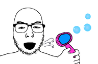 arm bald blowing_bubbles bubble bubble_wand eyebrows glasses hand holding_object nose open_mouth soap_bubble stubble variant:uncjak wand white_background white_skin wind // 1523x1000 // 58.4KB