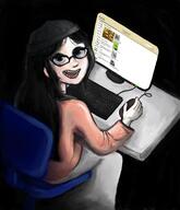 art bug clothes computer glasses hair open_mouth painting variant:soytan // 4251x4960 // 837.1KB