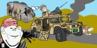 3soyjaks arm blood bomb camel camel_urine closed_mouth clothes dead ear flag frown glasses gun hand hat helmet houthi islam its_over military saudi_arabia smile smoke soyjak stubble subvariant:wholesome_soyjak text thought_bubble truck variant:feraljak variant:gapejak variant:impish_soyak_ears yemen // 1280x633 // 885.3KB