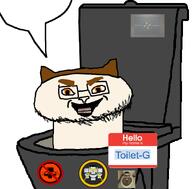 animal astro_toilet brown_hair cat flag:skibidi_toilet gums male_07 meta:self_insert orange_eyes skibidi skibidi_toilet smile soybooru speech_bubble stubble swastika teeth toilet toilet-g(user) variant:catjak white_background // 886x872 // 208.7KB