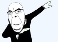 animated arm clothes dab glasses hand necktie open_mouth smile soyjak stubble suit tuxedo variant:cobson // 554x400 // 91.1KB