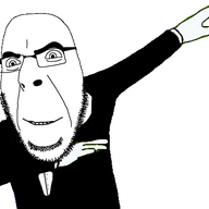 animated arm clothes dab glasses hand necktie open_mouth smile soyjak stubble suit tuxedo variant:cobson // 554x400 // 91.1KB