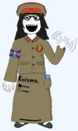 blue_eyes clothes flag:kolyma_network full_body hair hand hat kolyma kolymanet military military_uniform series:administ_soyjaks variant:soytan wave // 1352x2250 // 118.8KB