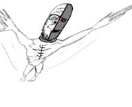 attacks_you closed_mouth flying full_body glasses grey_skin mecha mecha_swoopjak red_eyes robot smile soyjak stubble subvariant:fingerboy swoopjak variant:a24_slowburn_soyjak // 720x580 // 106.7KB