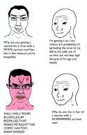 anger_mark angry bloodshot_eyes ear glasses pink_skin smile smirk smug soyjak subvariant:chuddy subvariant:chudjak_front sweating text vaccine variant:chudjak variant:wojak wojak yellow_teeth // 1313x2026 // 211.4KB