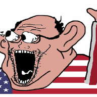 amerimutt animated arm balding brown_skin clothes country ear eyes_popping flag glasses hair hand hands_up nas:amerimutt open_mouth soyjak stubble subvariant:waow tongue united_states variant:soyak // 1427x685 // 230.3KB