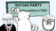 3soyjaks arm back child_sexual_abuse_material closed_mouth clothes crying hand holding_object its_over necktie sad sign soyjak soyjak_party stubble suit text variant:feraljak variant:gapejak variant:impish_soyak_ears // 800x450 // 86.6KB