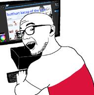 alarm angry clothes coal computer country ear flag flag:poland glasses hand holding_object meta multiple_soyjaks open_mouth paint_net poland polish_text putnuballe russia screen soybooru soyjak stubble text tshirt variant:gapejak variant:zoomer_on_computer // 846x852 // 80.7KB