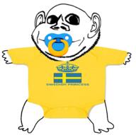 baby closed_mouth clothes ear flag full_body pacifier smile soyjak stubble subvariant:swedenborg sweden variant:impish_soyak_ears // 1826x1820 // 864.4KB