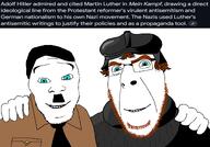 adolf_hitler blue_eyes brown_hair clothes glasses hair hat hugging mustache nazism necktie no_more_brother_wars stubble suit variant:cobson variant:feraljak // 1920x1344 // 833.7KB