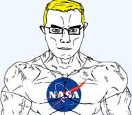 blue_eyes closed_mouth clothes eyes_like_the_o-o-cean glasses nasa subvariant:chudjak_front subvariant:muscular_chud tshirt variant:chudjak vein yellow_hair // 1600x1404 // 588.4KB