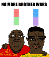 bald brown_skin chud_troon_alliance communism dollar_sign glasses hammer_and_sickle hand_on_shoulder heart looking_at_you no_more_brother_wars political_compass red_shirt stubble subvariant:chudjak_front variant:bernd variant:chudjak white_background writing_on_shirt yellow_shirt // 834x970 // 40.9KB
