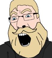 beard clothes glasses hair mustache nordic_chad open_mouth soyjak variant:cobson white_skin yellow_hair // 775x849 // 36.9KB