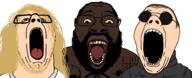 3soyjaks a10_eyes andy_morin beard big_lips big_nose black_glasses black_skin blond blue_eyes brown_hair death_grips eyes_like_the_o-o-cean glasses guinness_world_record jacket long_hair mc_ride messy_hair meta:tagme nigger occult open_mouth shaved shirtless short_hair soyjak stubble tattoo tongue variant:bernd variant:isaac variant:phillip white_background yellow_sclera yellow_teeth zach_hill // 2712x1096 // 699.8KB