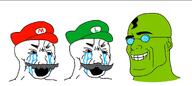 blue_glasses chad crying fawful green_skin luigi mario mario_and_luigi_(series) nintendo smile soyjak spiral_eyes video_game videogames // 1346x600 // 355.3KB