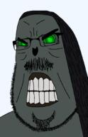 angry clenched_teeth closed_mouth glasses green_eyes grey_skin hair mustache nes_godzilla_creepypasta stubble subvariant:hairson variant:cobson warlock_(nes_godzilla) // 678x1046 // 40.0KB
